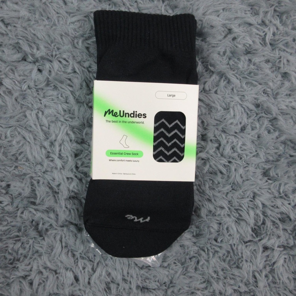 MeUndies Essential Crew Socks Mens Large Black Chevron Cushioned Seamless NWT